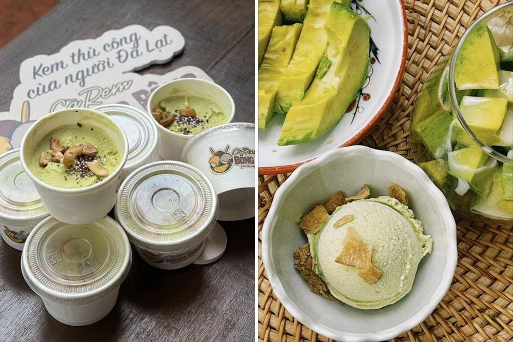 Kem bơ thủ công mịn, mềm, dẻo và không quá ngọt  - Nguồn: Fanpage Cà Rem Bông Bông - Kem thủ công của người Đà Lạt